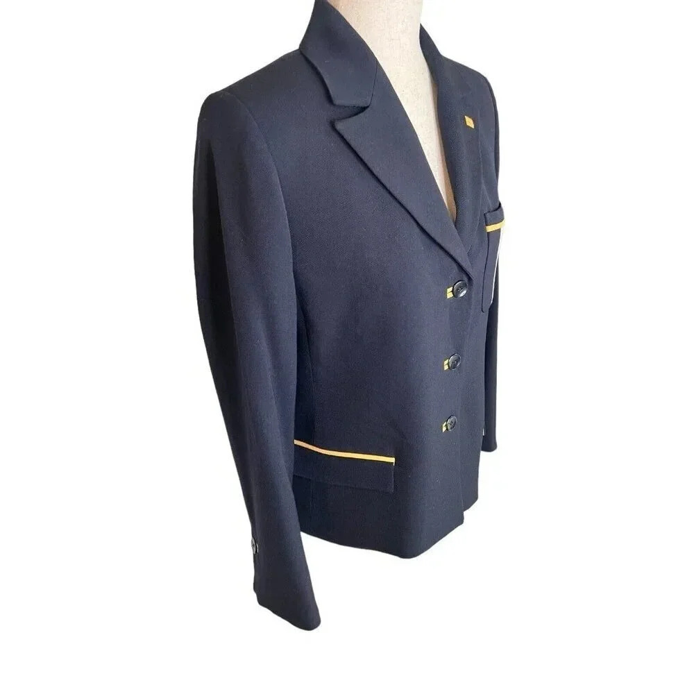 Austin Reed USA Womens 10 Petite Navy Wool Blazer Jacket Preppy Prep School Boy - Picture 6 of 16